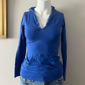 Women's Royal Blue Snap-Front Hooded Long-Sleeve Top